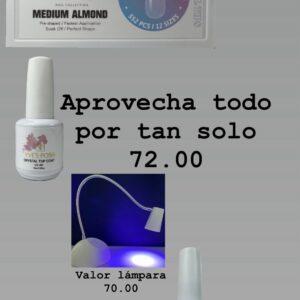 Kit- Gel tips,pega,top Coat y lámpara